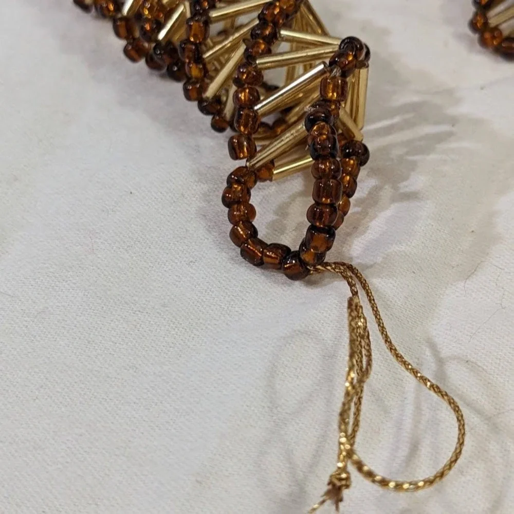 Vintage Christmas Bugle Bead Garland Lot 36 Ft Total 6 Strands Gold Amber